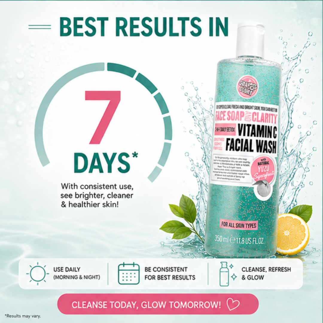 Vitamin C Facial Wash with Natural Yuzu & Mint – 3-in-1 Daily Detox – Brightens Dull Skin, Deeply Cleanses & Removes Impurities, feels cool & fresh – For Super Clean, Fresh & Bright Skin