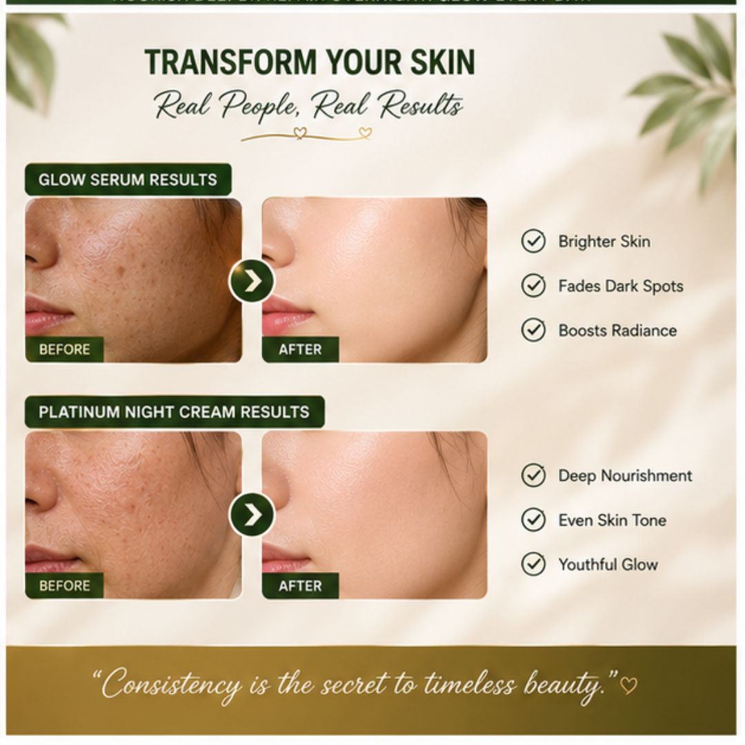 Amor Glow Serum & Platinum Night Cream Deal – 50% OFF – Brighten, Nourish & Glow Naturally – Vitamin C Serum + Night Cream – Fades Dark Spots, Evens Skin Tone, Deep Nourishment – For Radiant, Youthful Skin