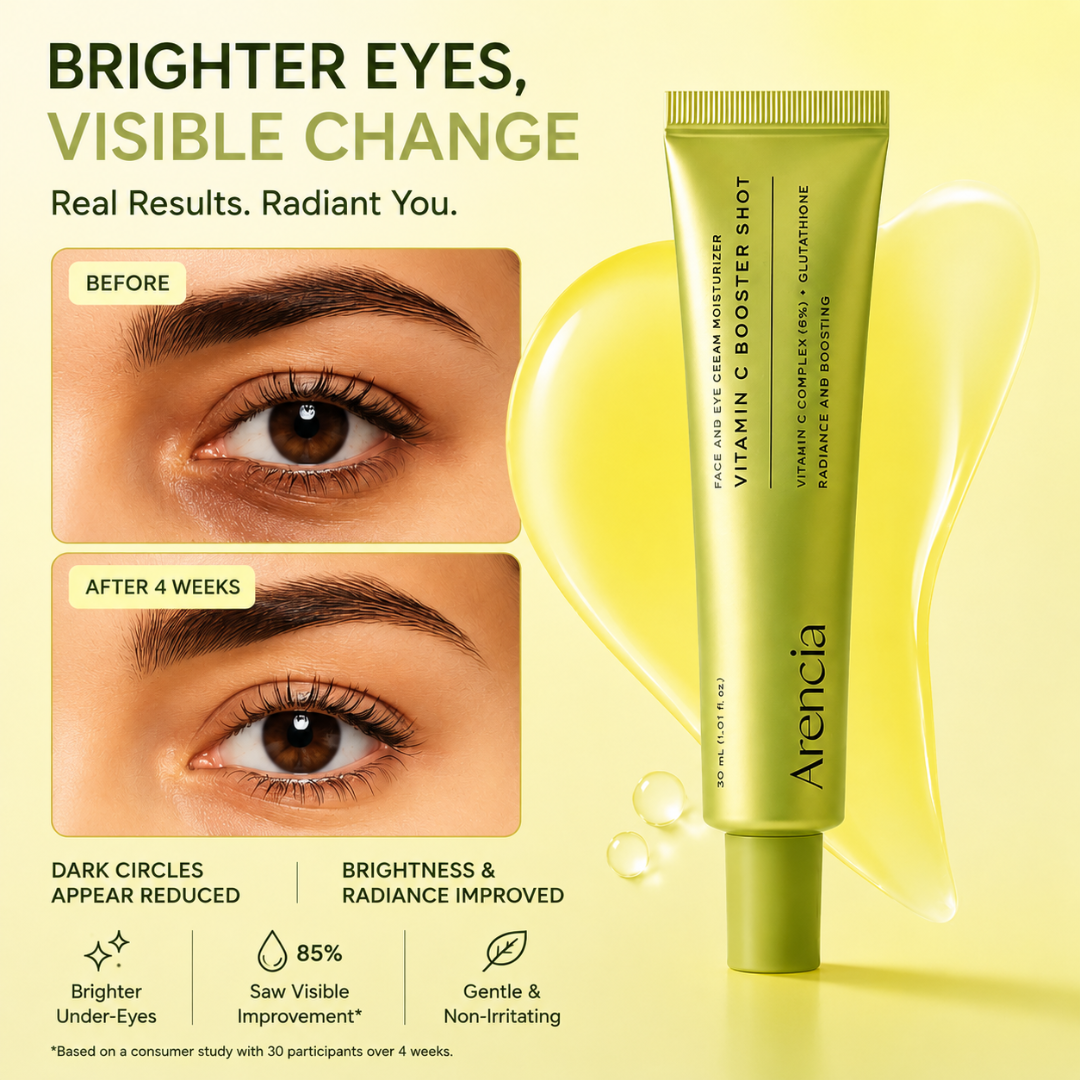 Arencia Vitamin C Booster Shot – Brighten, Boost & Glow – With Vitamin C Complex 5%, Glutathione, Niacinamide & Centella Extract – Fades Dark Spots, Boosts Radiance, Hydrates & Smooths Texture – For Glass Skin Radiance