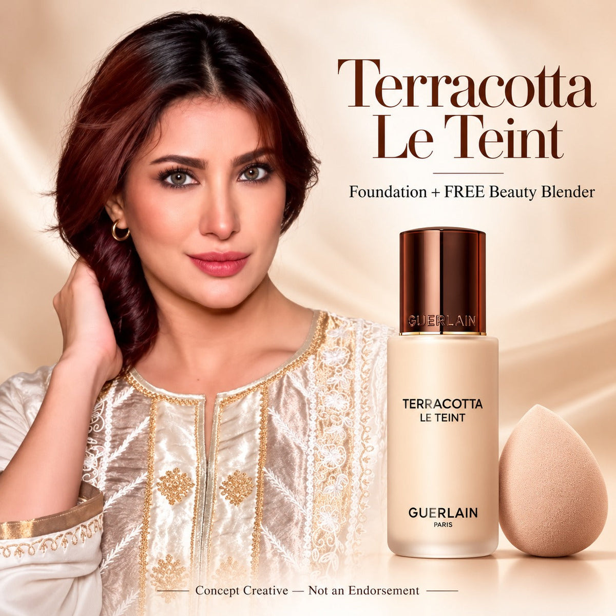 Guerlain Terracotta Le Teint Foundation + FREE Beauty Blender – Lightweight Breathable Coverage – Natural Radiant Glow
